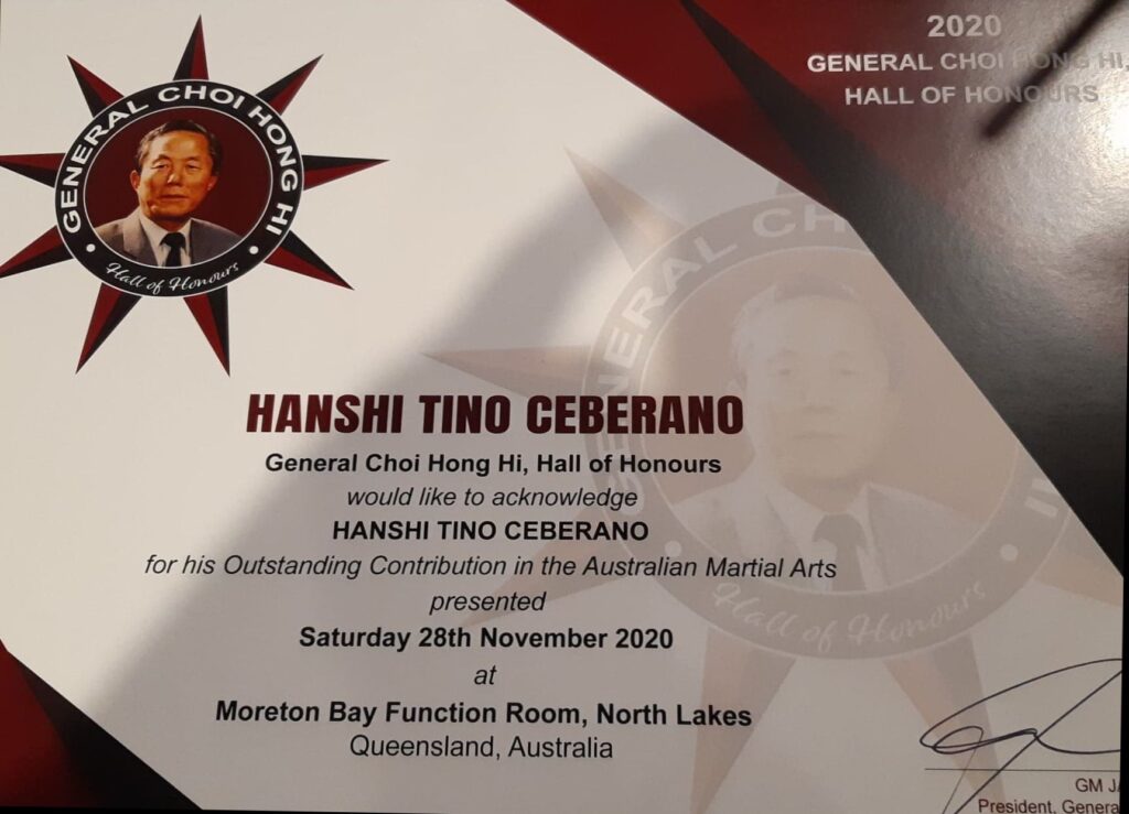 Tino Ceberano Hanshi recognised by International Taekwon-Do Federation